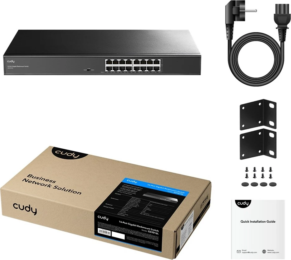 Stikalo CUDY GS1016L, 16 vrat, Gigabit, kovinsko, črno