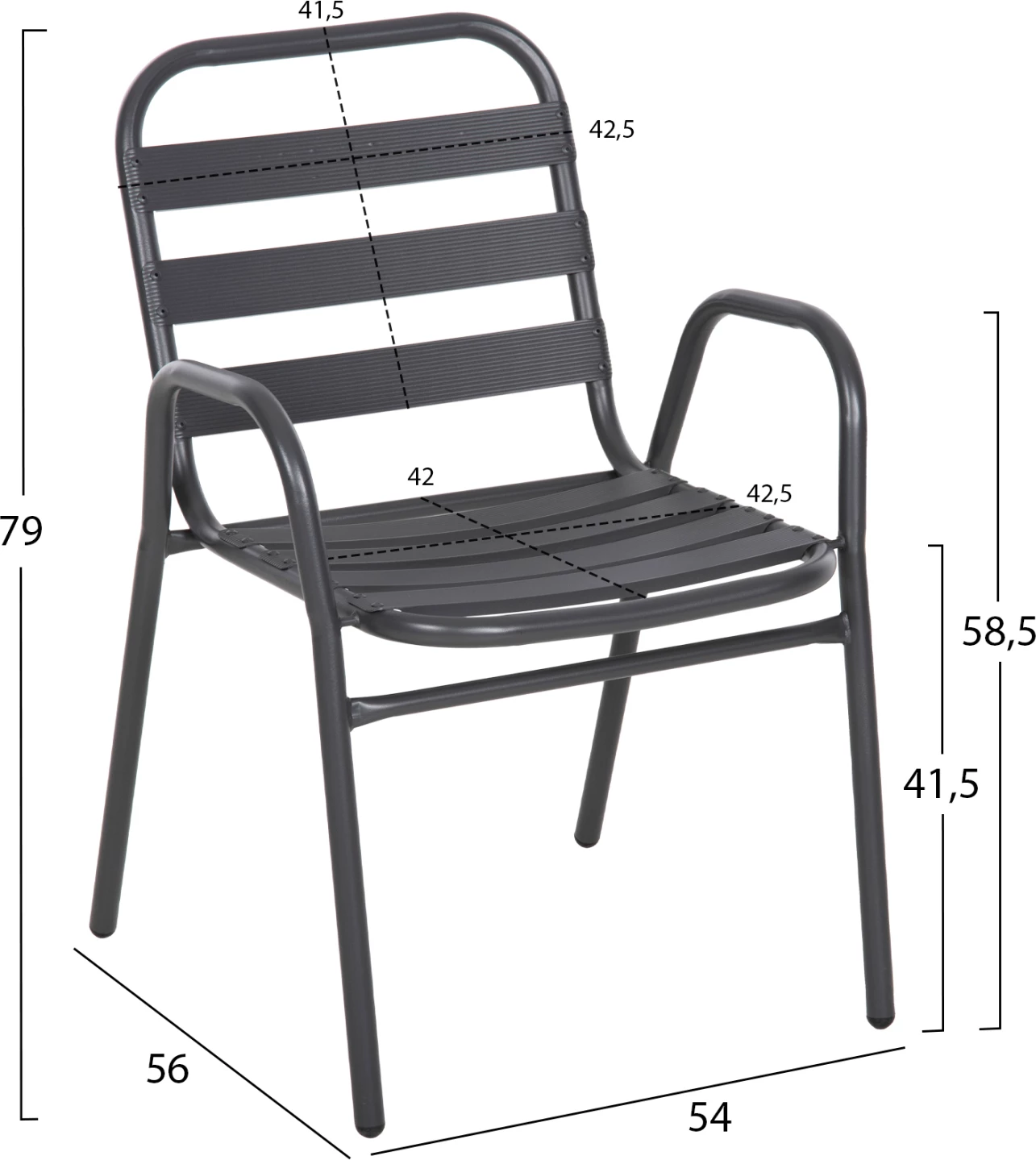 Stol prelude FH5970.01 kovinski okvir-aluminij sedež in naslonjalo-siv 54x56x79H cm