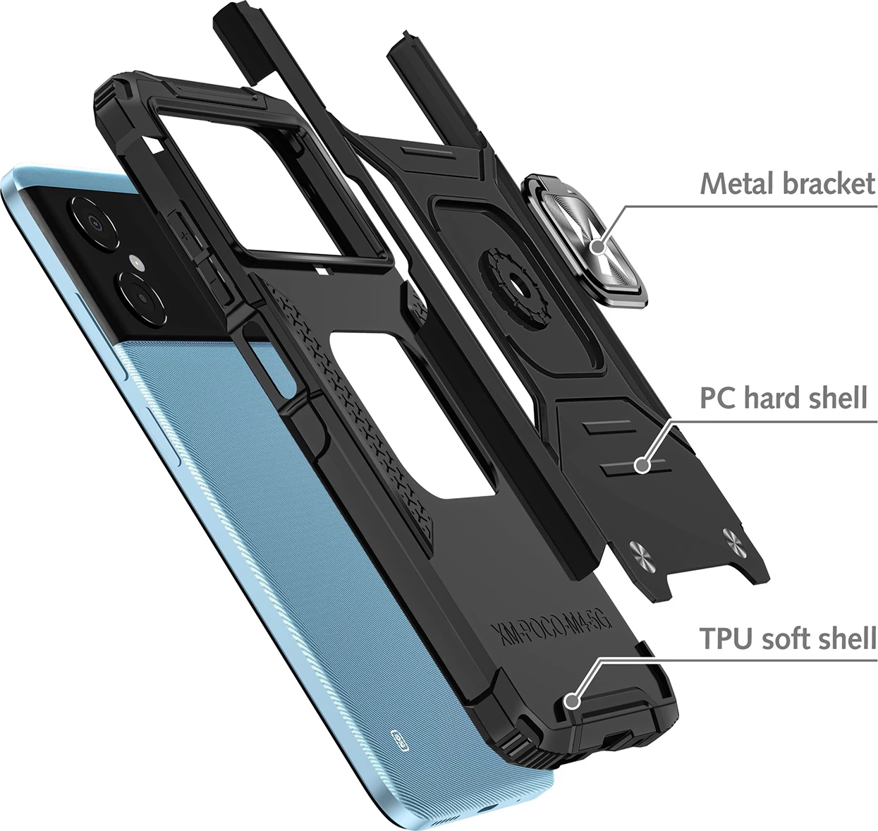 Ovitek z obročkom in stojalom Ring Armor za Samsung Galaxy A03, Wozinsky, črn