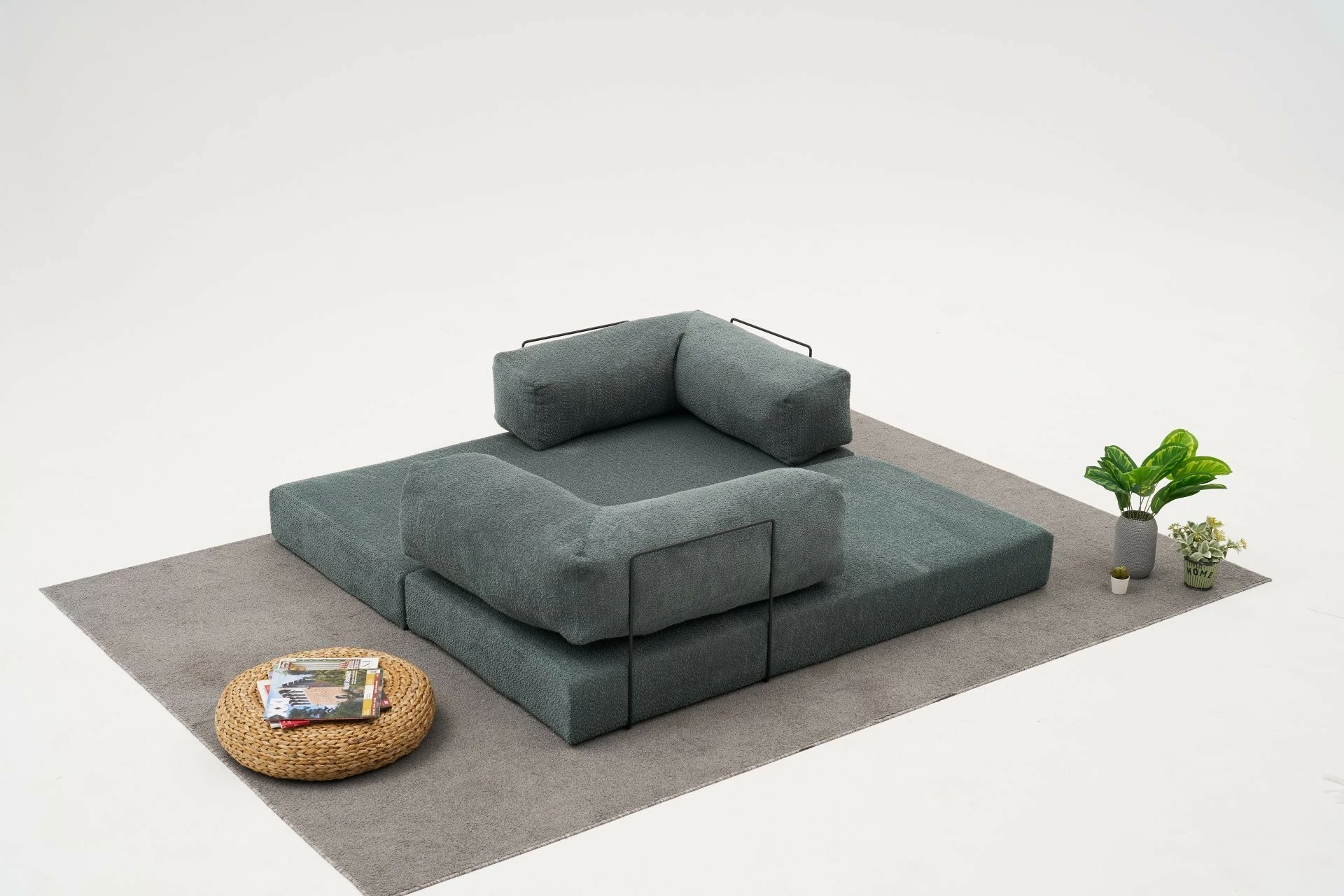 Kotna sedežna garnitura Comfort Mini, prevleka 100% chenille, zelena, 190 x 95 x 75 cm