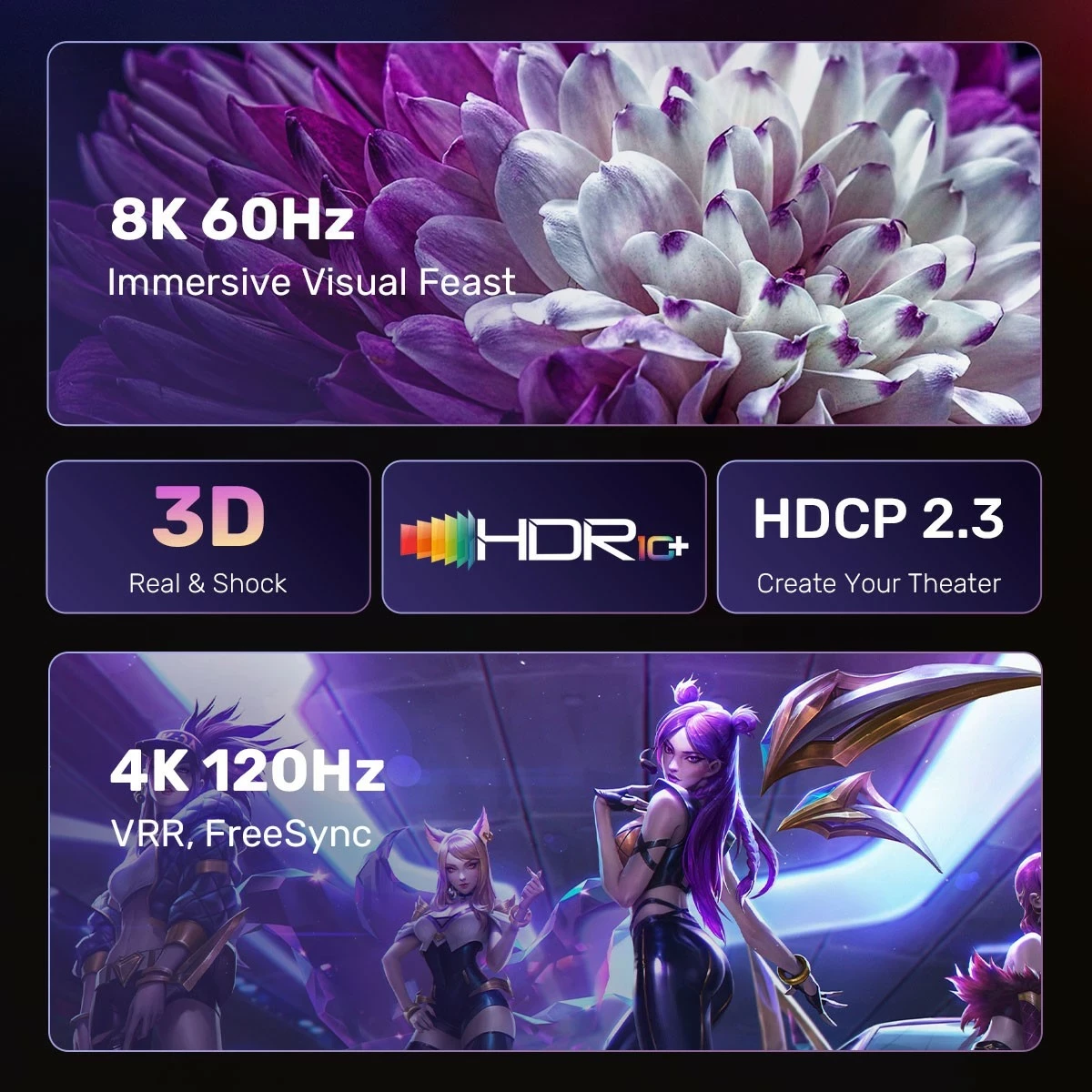 Adapter kabel DisplayPort 1.4 na HDMI 2.1, 8K, 1,8 m, črno-srebrn — Unitek