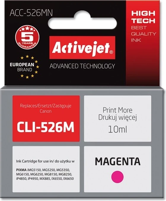 Zamenjalna barva Activejet ACC-526MN za tiskalnike Canon, 10 ml, vijolična