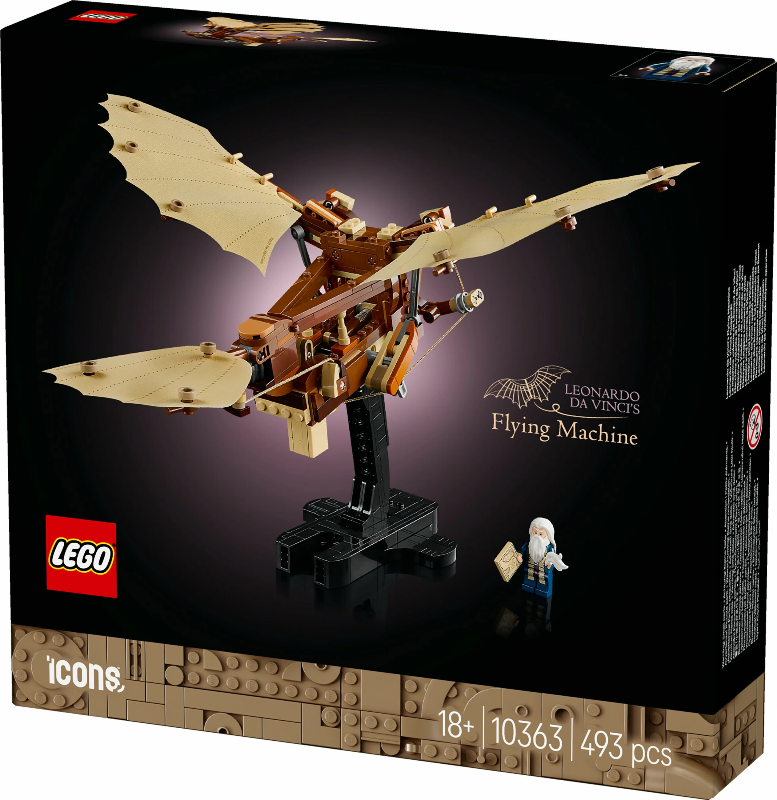 Model zgodovinske leteče naprave Leonardo da Vinci, LEGO set, 493 delov, večbarven