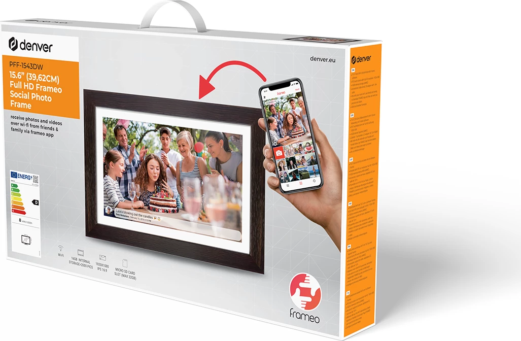 Digitalna okvir Denver Frameo PFF-1543DW, 15,6", 16 GB, Full HD, rjava