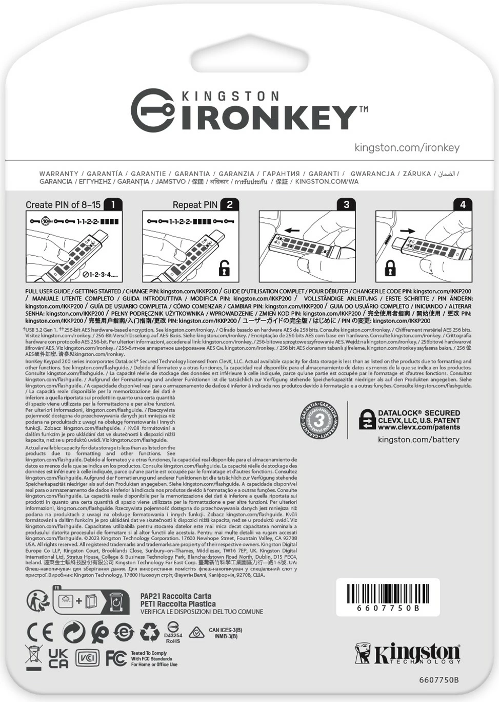 Varnostni USB ključ z numerično tipkovnico 16GB, Kingston IronKey Keypad 200C, USB-C, moder