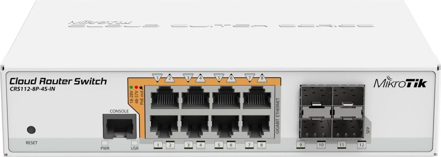 Stikalnik MikroTik CRS112-8P-4S-IN, 8 PoE vrat, 4 SFP reže, črn