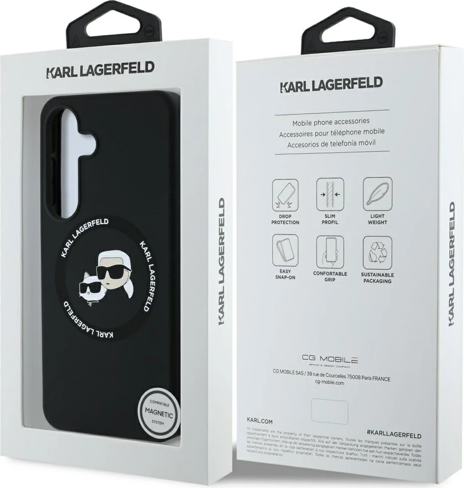 Ovitek za telefon Silicone Double Heads And Circle MagSafe Karl Lagerfeld za Samsung Galaxy S25, črn
