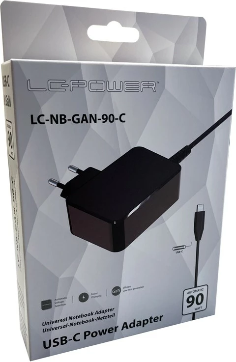Univerzalni polnilnik 90W (USB-C) LC-Power LC-NB-GAN-90-C, črn
