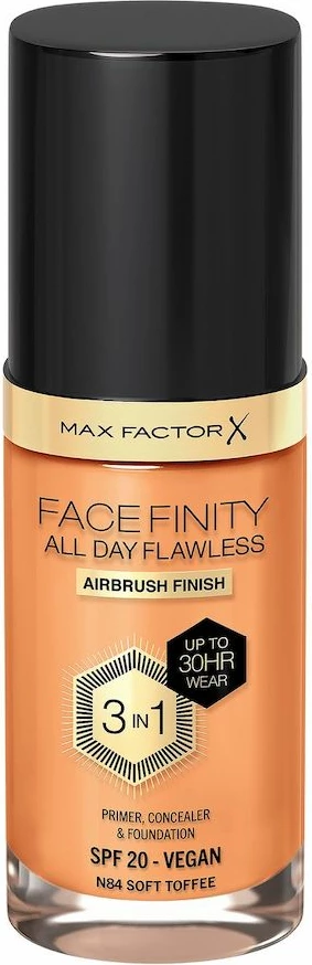 Tekoči puder 3-v-1 za ženske Facefinity All Day Flawless N84 Soft Toffee 30 ml, Max Factor