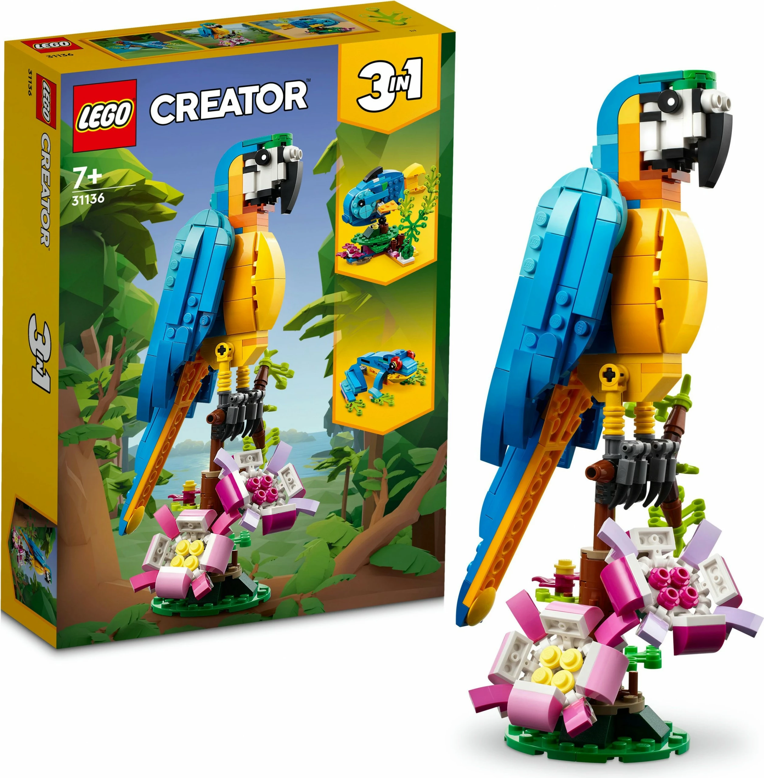 Set gradnje 3-v-1 ekzotični papagaj, LEGO Creator, 253 delov, večbarven