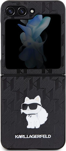 Ovitek za telefon Saffiano Monogram Choupette Pin za Samsung Galaxy Z Flip 5, Karl Lagerfeld, črn