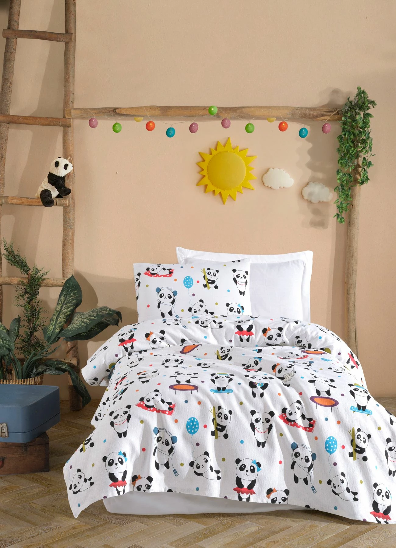 Piqué set z odejo in prevleko za vzglavnik, LovePandas, bela, 1 kos