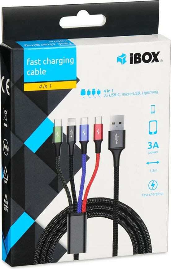 USB kabel 4-v-1 iBOX IKUM4W1CLR, 1,2 m, črn