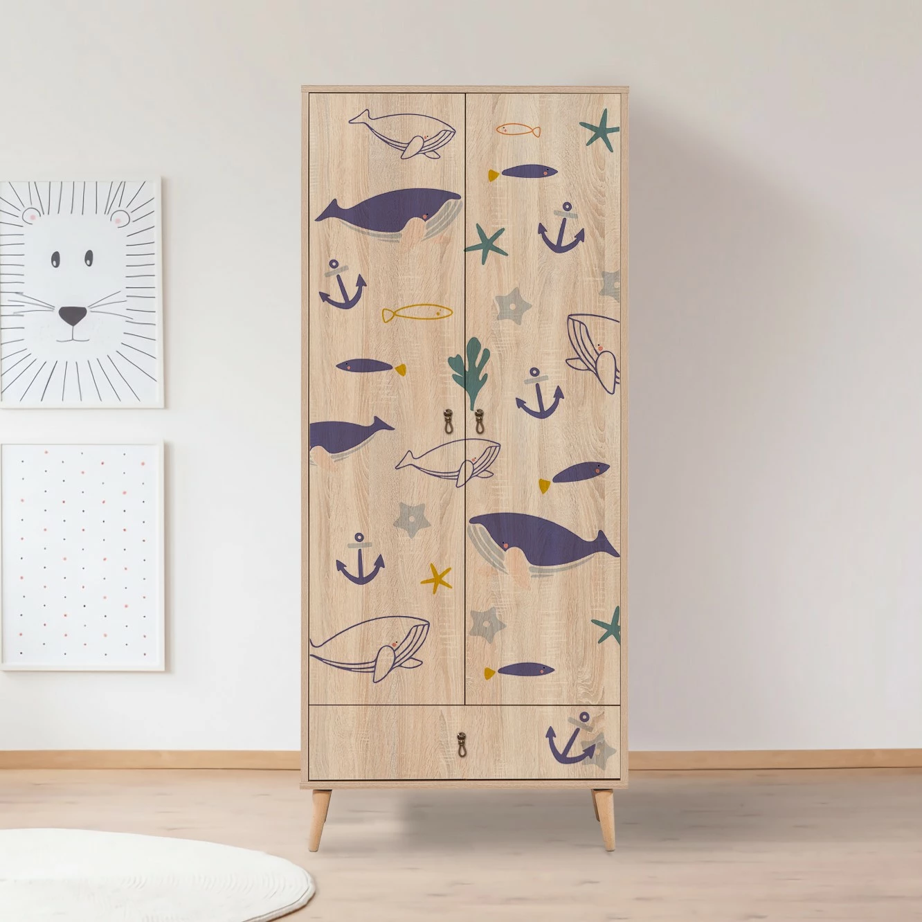 Garderoba, večbarvna, morska tema, City Skye Decor, 80x190x45 cm