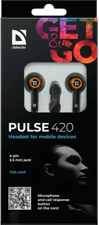 In-ear slušalke z mikrofonom Defender PULSE 420, 3,5 mm, črno-oranžne
