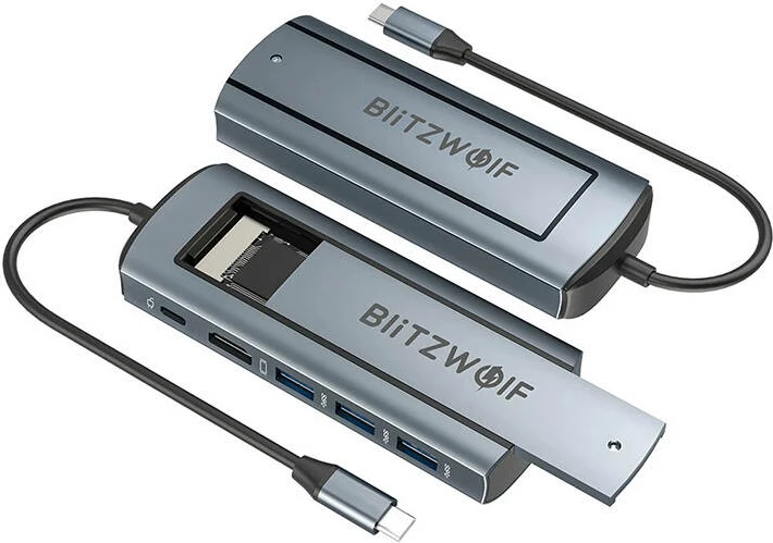 HUB adapter 6-v-1, USB 3.0, USB-C PD 100W, režo za SSD, BlitzWolf BW-Neo TH13, srebrn