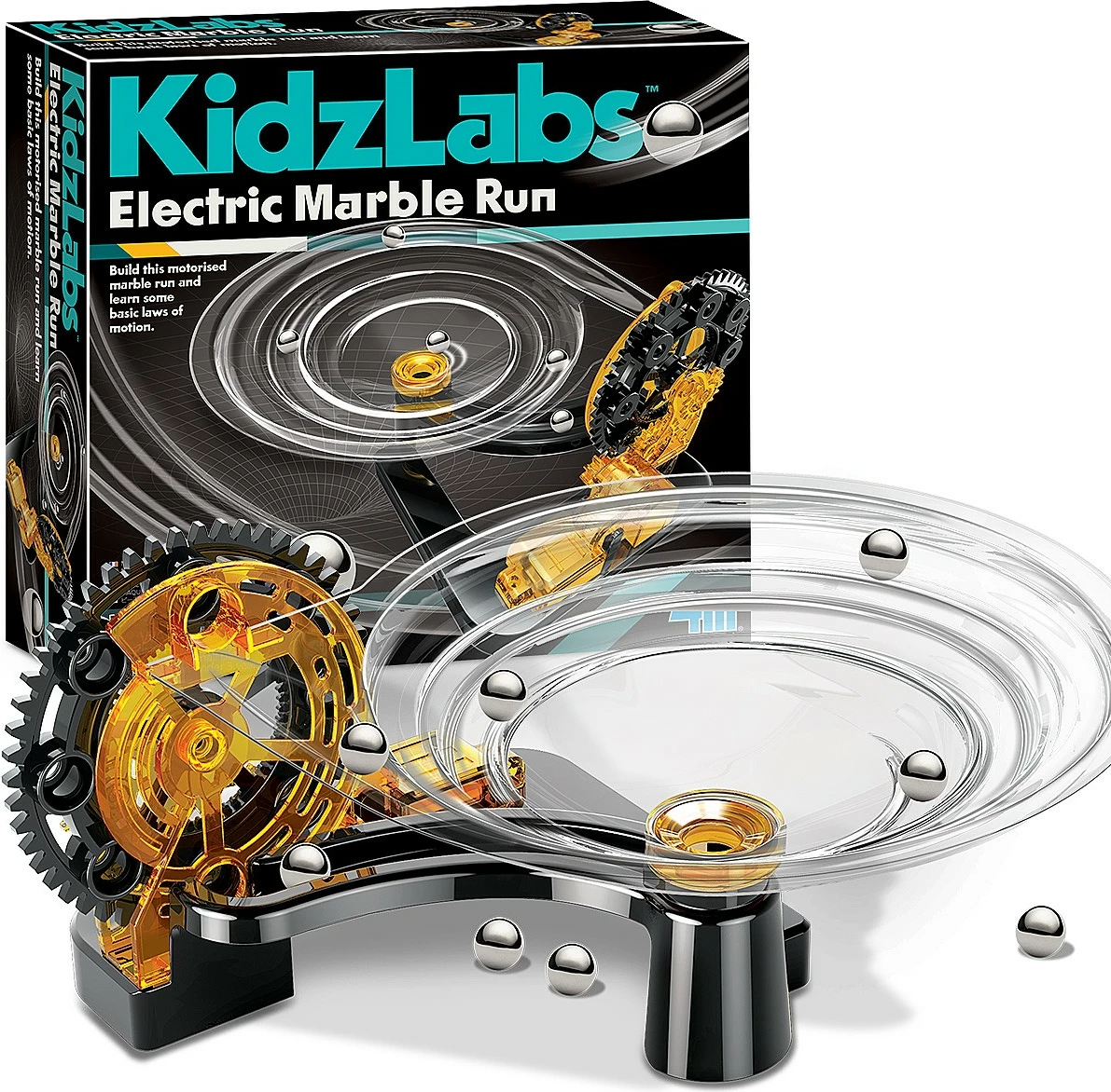 Električni gradbeni set proge za krogle, 4M KidzLabs 00-03456, električni motor, plastika, deluje na baterije AAA, 5+