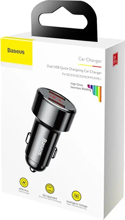 Avto polnilec Baseus Magic Series Dual QC, 45W, 2x USB-A, črn