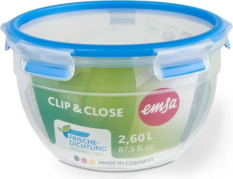 Plastična posoda za shranjevanje Emsa N1011400 Clip & Close, okrogla, prozorna/modra