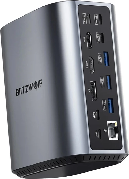 Docking računalniško ohišje Blitzwolf BW-TH15, 17 vrat, USB-C/USB-A/HDMI/DP/Ethernet, sivo