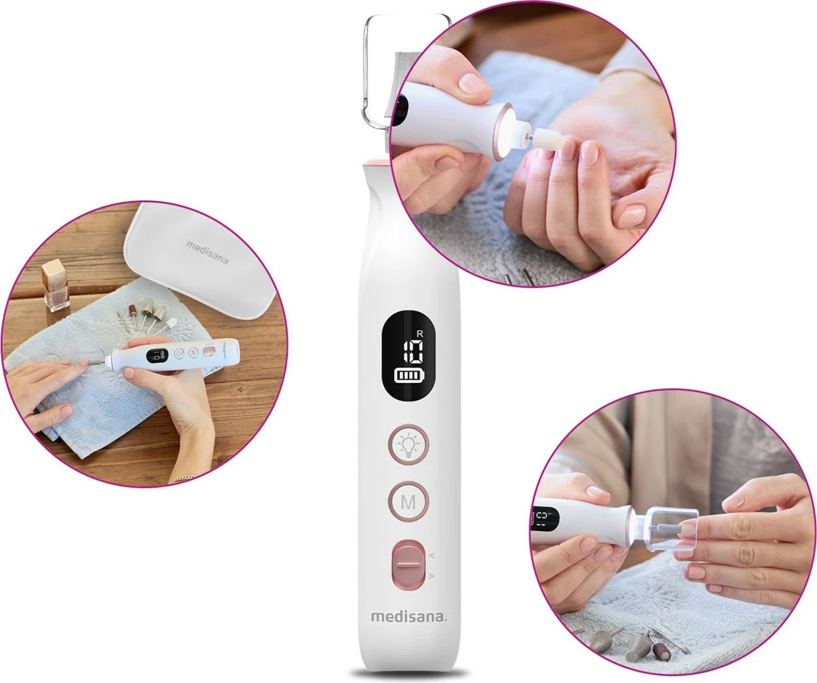 Naprava za manikuro/pedikuro Medisana MP 940, 1500 mAh, bela, z 10 zamenljivimi glavami