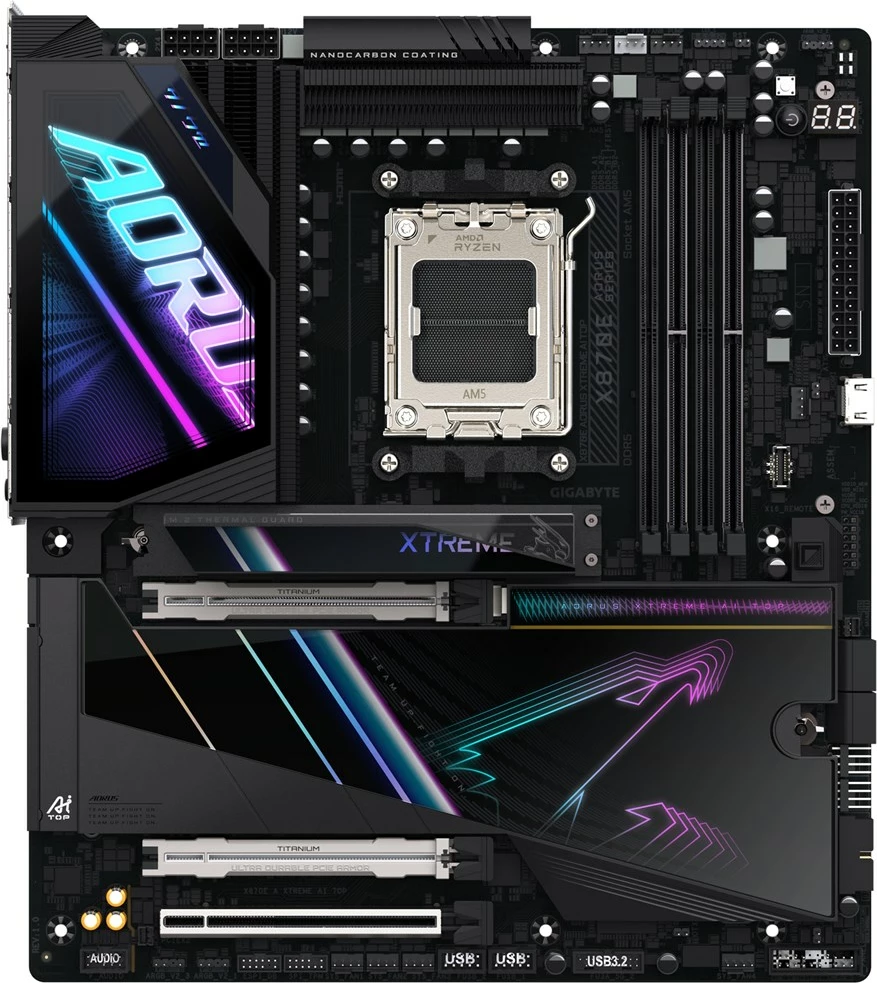 Matična plošča Gigabyte X870E AORUS XTREME AI TOP, Socket AM5, DDR5, Wi‑Fi 7, 10GbE LAN, črna