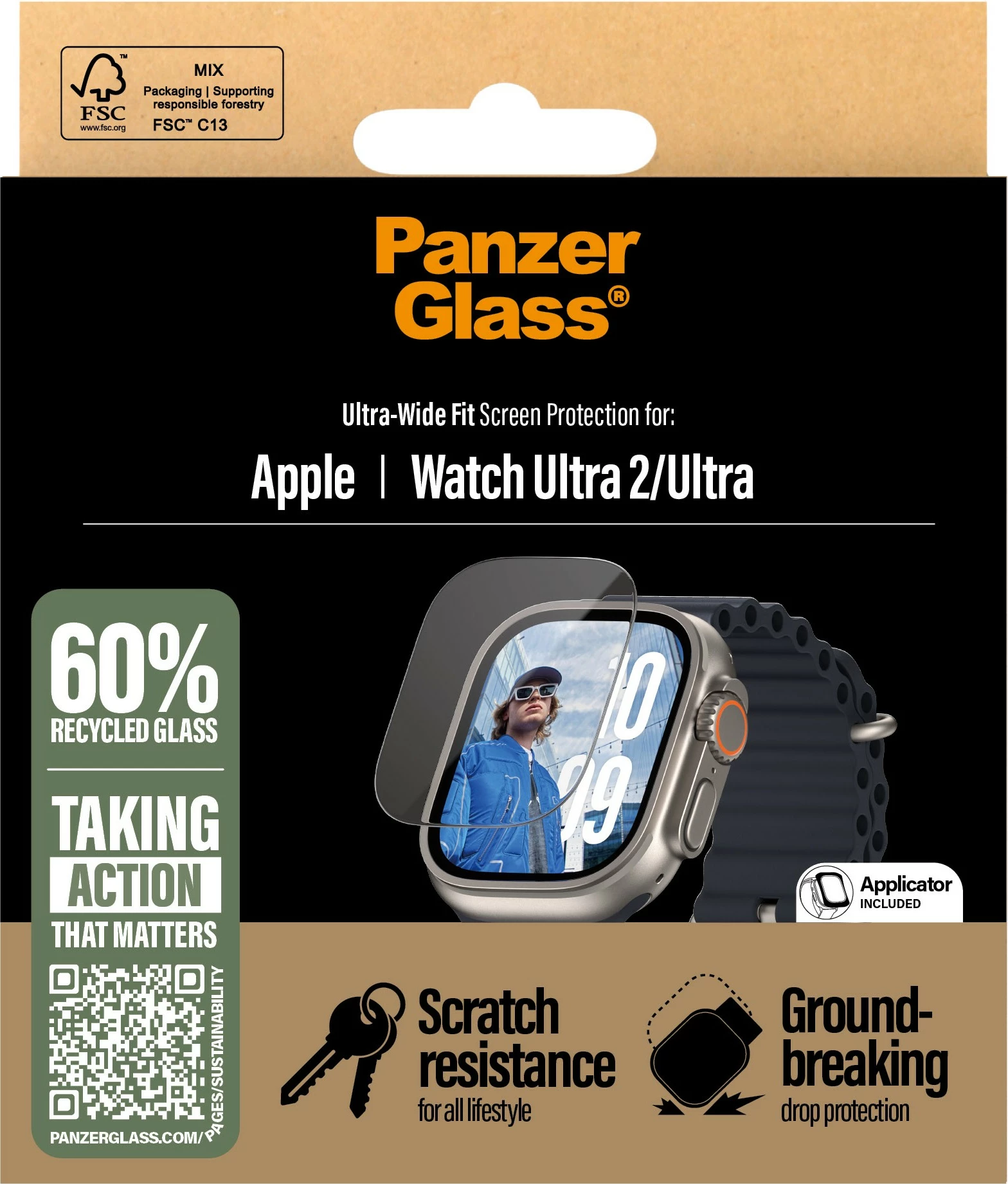 Zaščitno steklo za zaslon za Apple Watch Ultra 2 PanzerGlass, prozorno