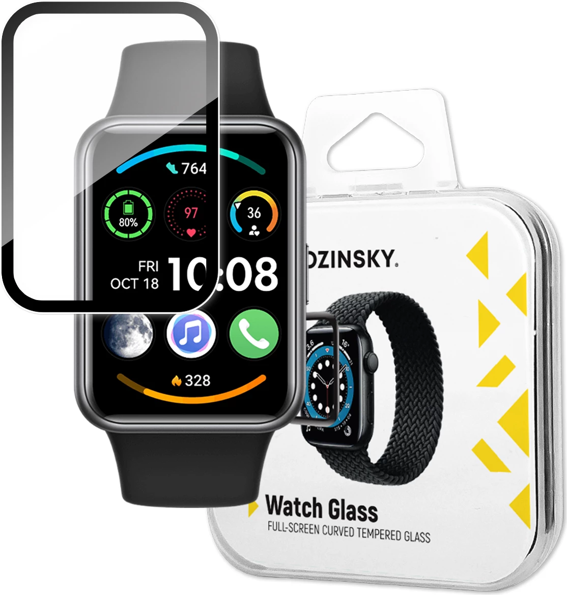 Kaljeno zaščitno steklo Wozinsky Full Glue za Huawei Watch Fit 2, s črnim okvirjem