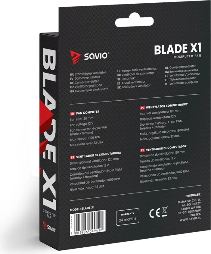 Ventilator za ohišje 120 mm, 4-PIN PWM, črn SAVIO BLADE