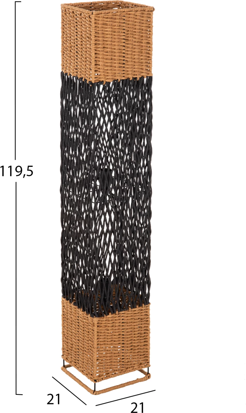 Samostoječa svetilka iz kovine in papirnate vrvi v peščeno bež-črni barvi 21x21x119,5H cm