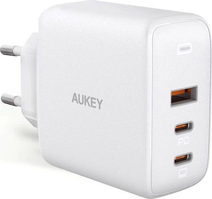 Stenski polnilec 90 W, 3x USB (2x USB-C + 1x USB-A), bel AUKEY PA-B6S Omnia Mix