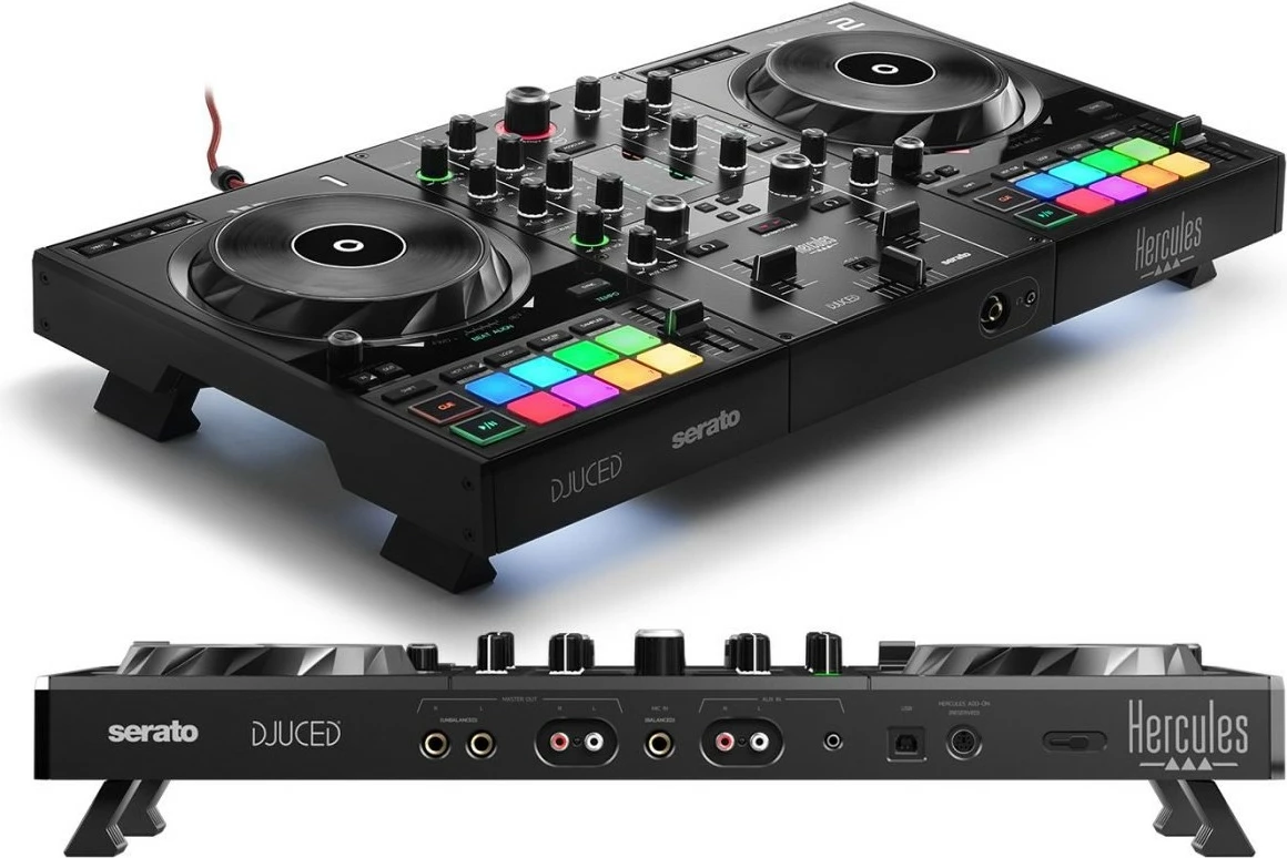 Profesionalni DJ kontroler Hercules Inpulse 500, USB, 2 izhoda za slušalke, 1 vhod za mikrofon, črn