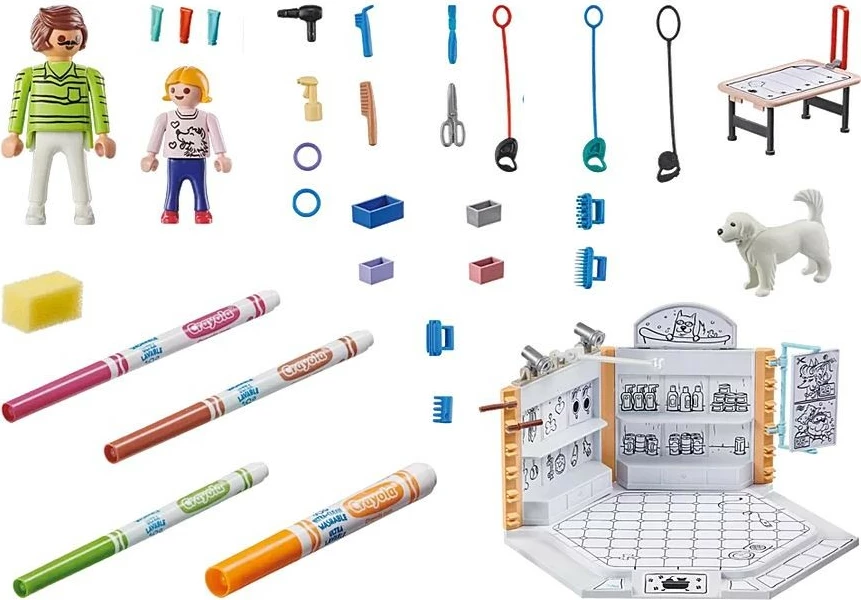 Komplet figuric Playmobil Color Dog Salon 71514 z orodjem za barvanje, 61 kosov
