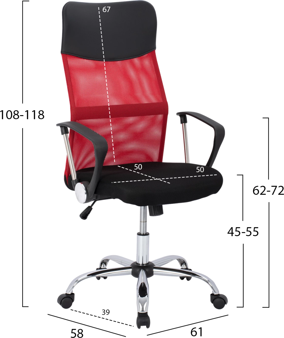 Pisarniški stol FH1000.07 Črna Rdeča Mreža kromirana noga 61x58x118