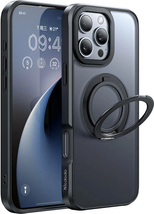 Ovitek za telefon z MagSafe in držalom za iPhone 16 Pro, Mcdodo PC-4932, črn