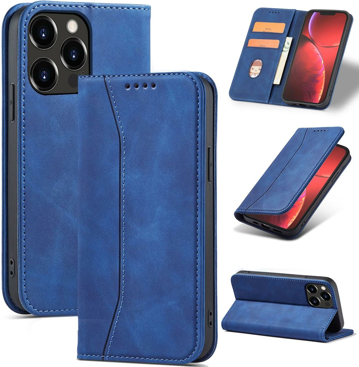 Etui magnetni Fancy Case s trakom za denarnico in stojalom za iPhone 13 Pro Max, modra — Hurtel