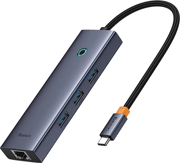 USB-C razdelilec 6-v-1 HDMI 4K@30Hz, 3x USB 3.0, PD 100W, RJ45, siv — Baseus UltraJoy B00052802811-00