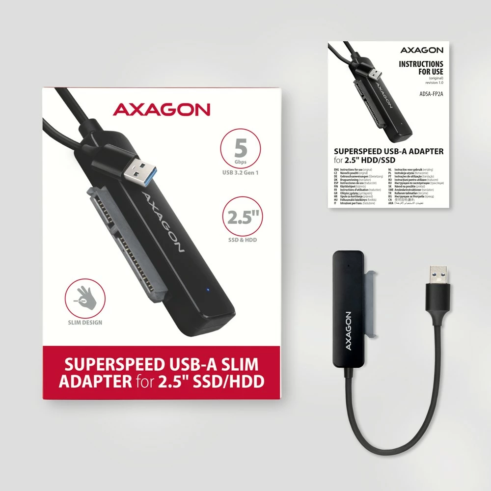 Adapter za HDD/SSD 2,5", USB-A 5Gbps AXAGON ADSA-FP2A, črn