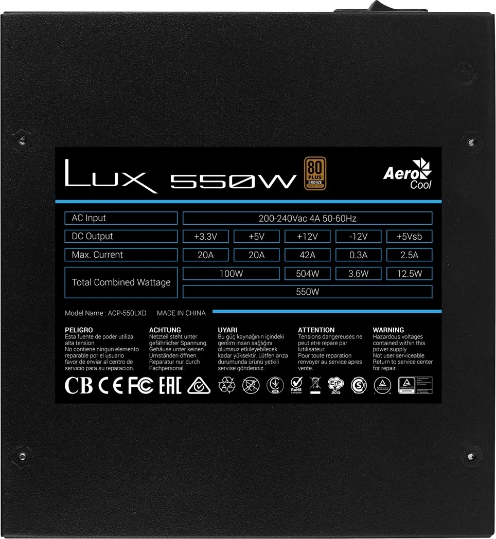 Napajalnik LUX Aerocool, 550W, črn