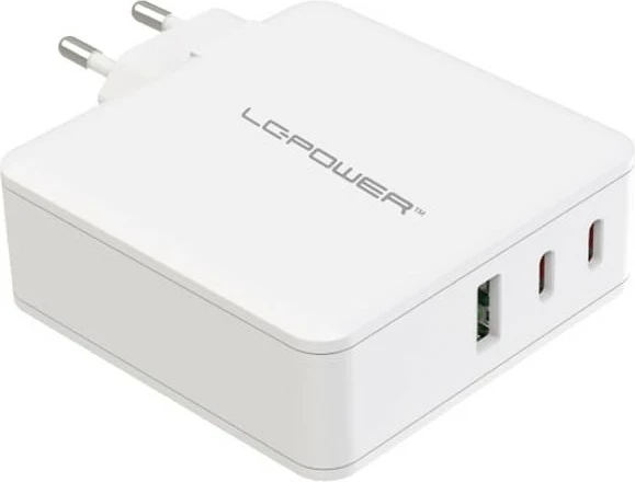 Univerzalni polnilec LC-Power LC-GAN-100, 100W, 2x USB Type-C, 1x USB-A, bel