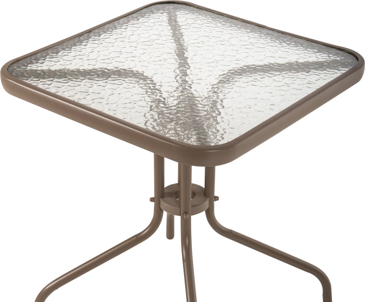 Zunanji kvadratni miza FIGO FH5035.04 v barvi šampanjca kovinsko-steklena plošča 60Χ60Χ70Hcm