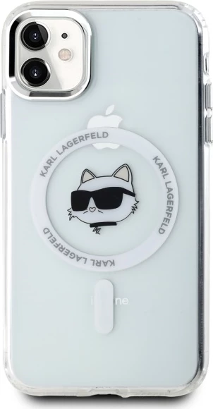 Ovitek za telefon IML Metal Choupette Head MagSafe za iPhone 11, Karl Lagerfeld, bel