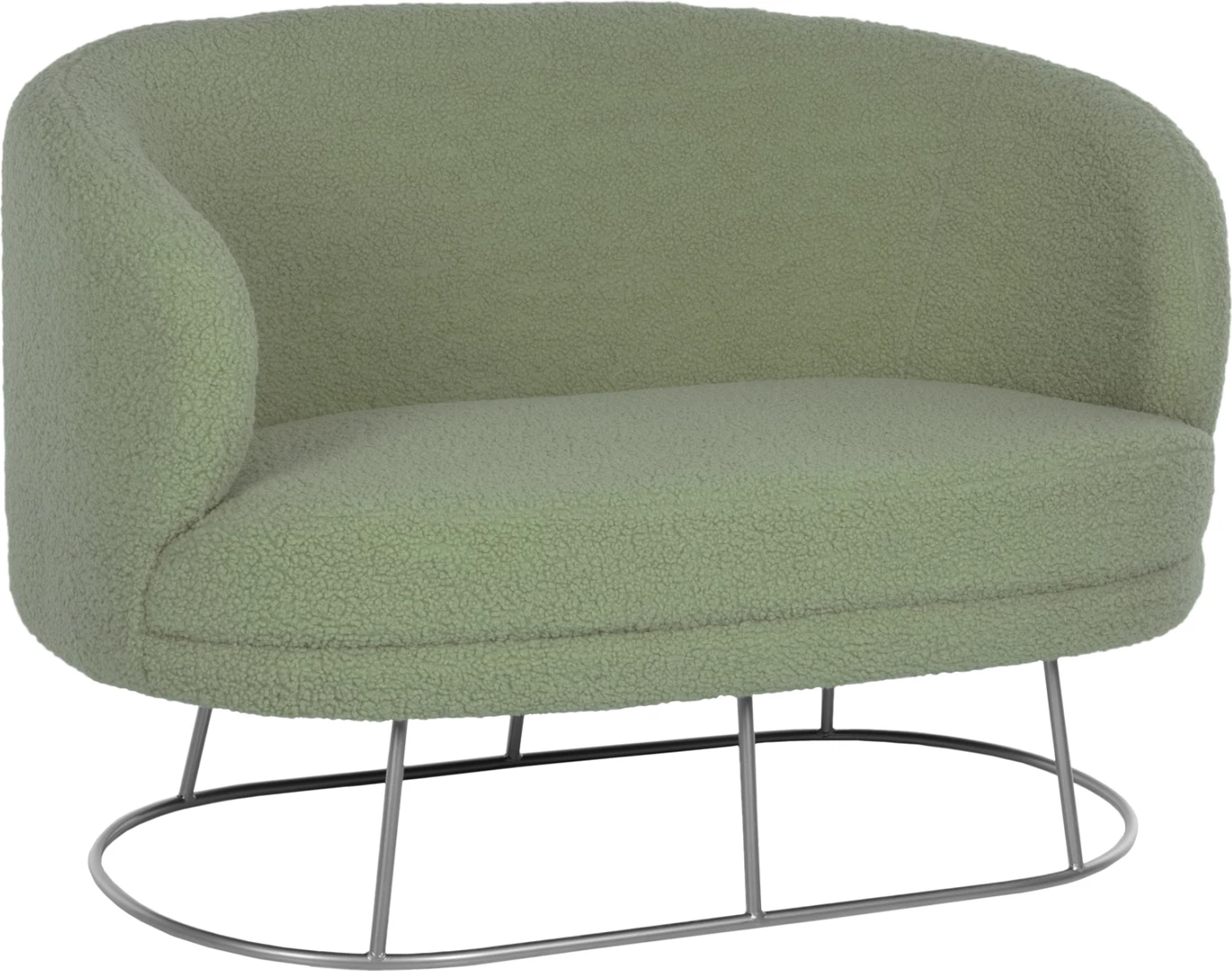 Dvosedna zofa ARIEN FH8492.27 v pistacijevo zeleni bouclé tkanini in srebrni kovinski osnovi 130x75x85H cm