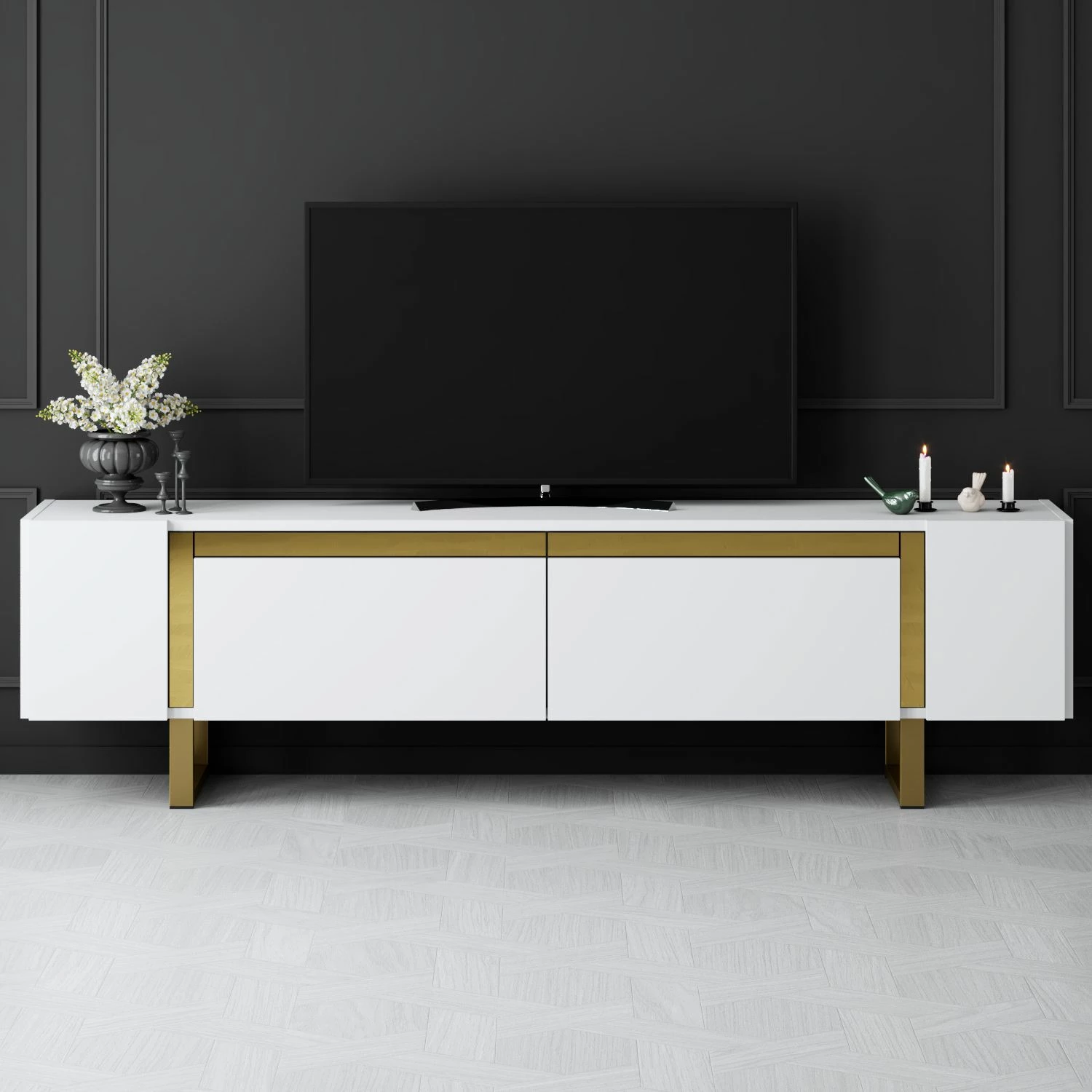 TV komoda Hanah Home Yildiz, bela in zlata