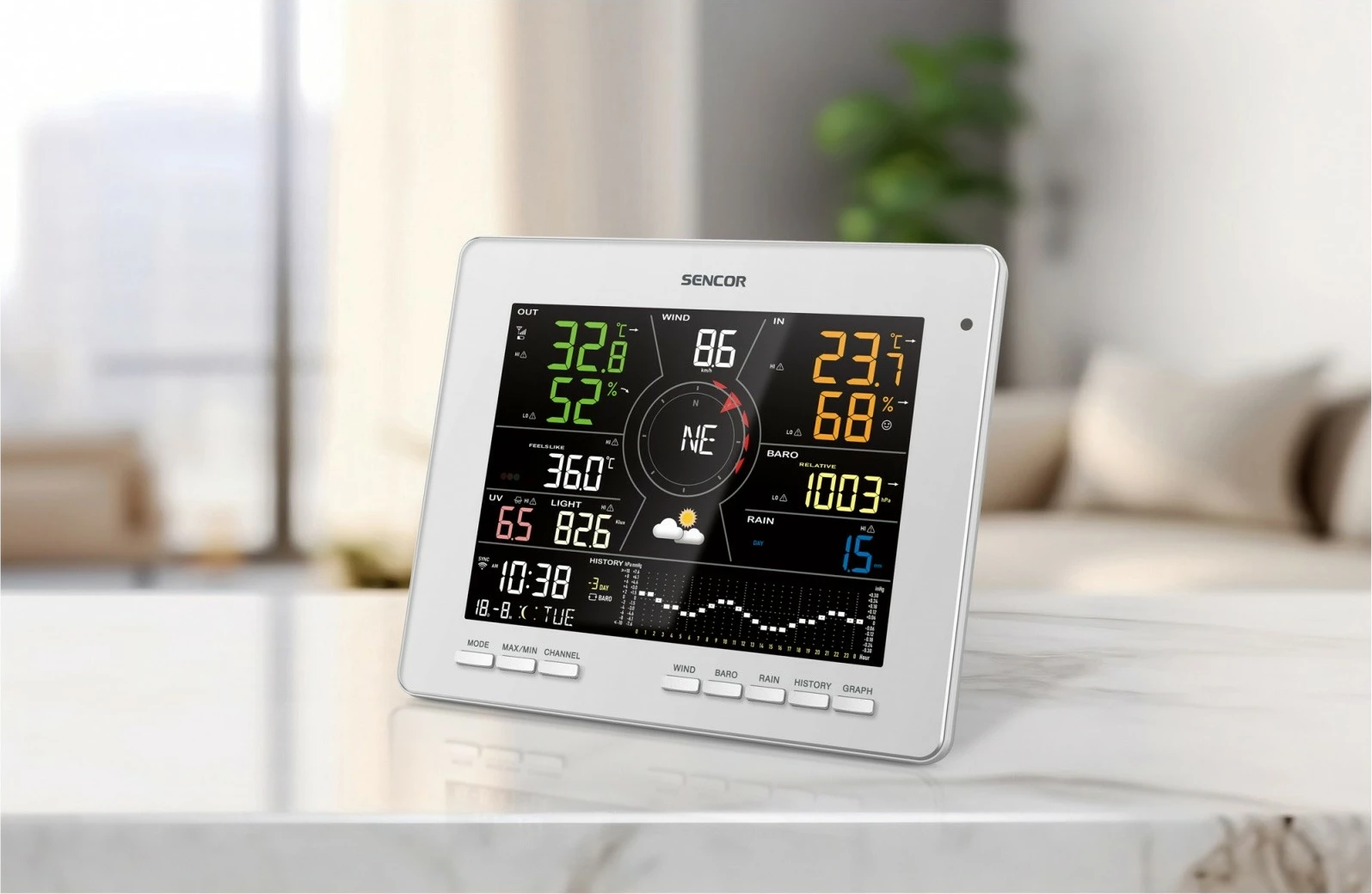 Pametni vremenski stolp Sencor SWS 16600 WiFi SH, 7-v-1 brezžični senzor in TH, bel