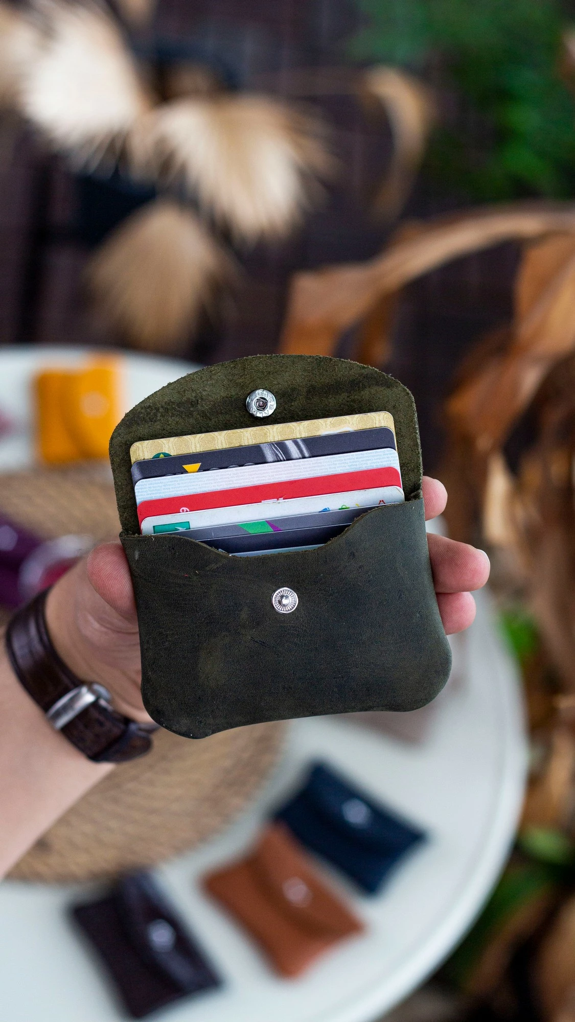 Držalo za kartice iz zelene usnja, Zoozie Bags Murcia