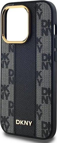 Ovitek za telefon s MagSafe, karo vzorec DKNY Leather Checkered Mono Pattern za iPhone 13 Pro/13, črn