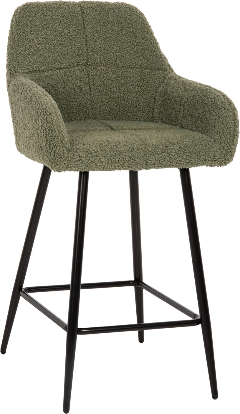 Barski stol srednje višine STRIKE FH8592.03 pistacija zelena tkanina TEDDY-črne kovinske noge 50x50x94,5Hcm, set 2 kosov