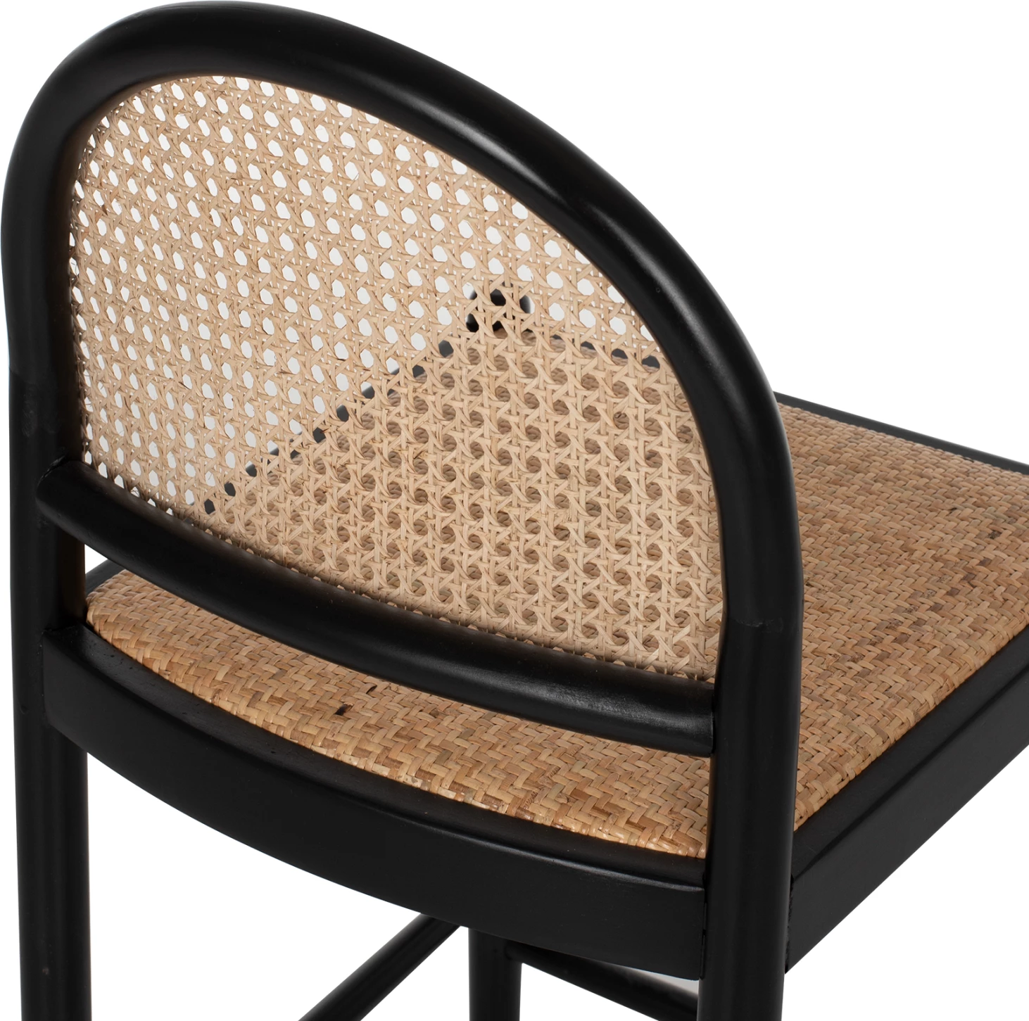 Barski stol iz bukovega lesa črne barve z ratanom v bež barvi 46Χ48Χ94Hcm.FH9408.02