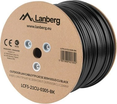 Zunanje FTP omrežno vodilo Lanberg LCF5-21CU-0305-BK, 305 m, Cat5e, črno